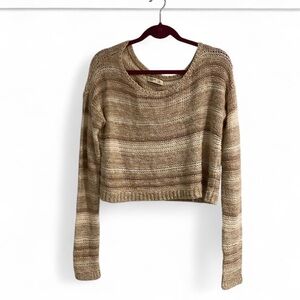 Gilly Hicks Tan and cream cropped sweater with gold accents